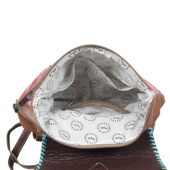 Myra Bag Handmade Serein Backpack Upcycled Canvas & Cowhide Leather - Picture 7 of 9